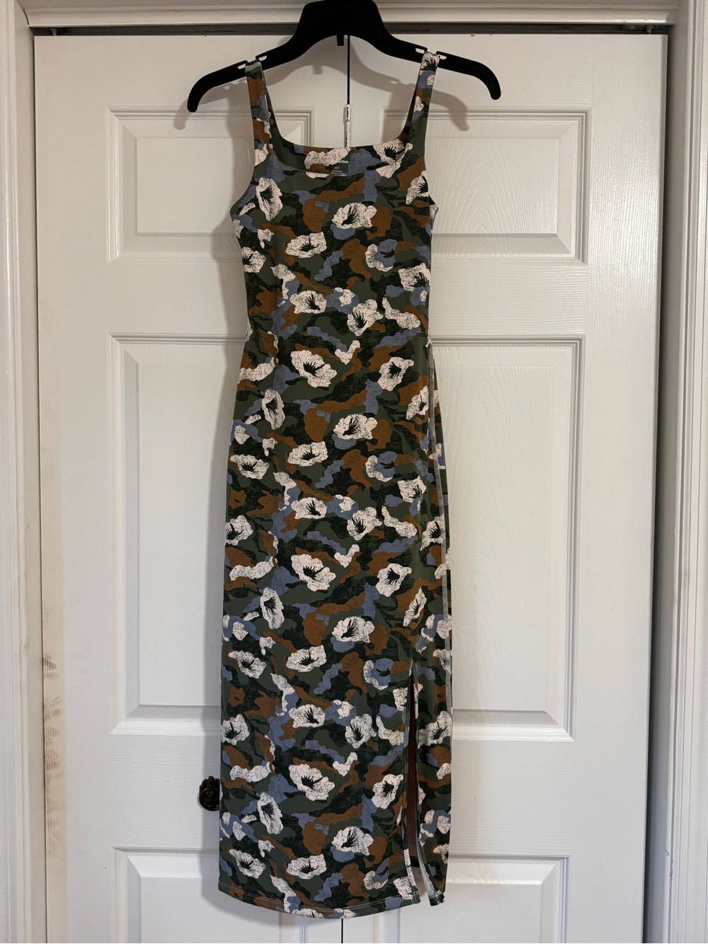 Sleeveless Floral Camo Midi Dress in Olive